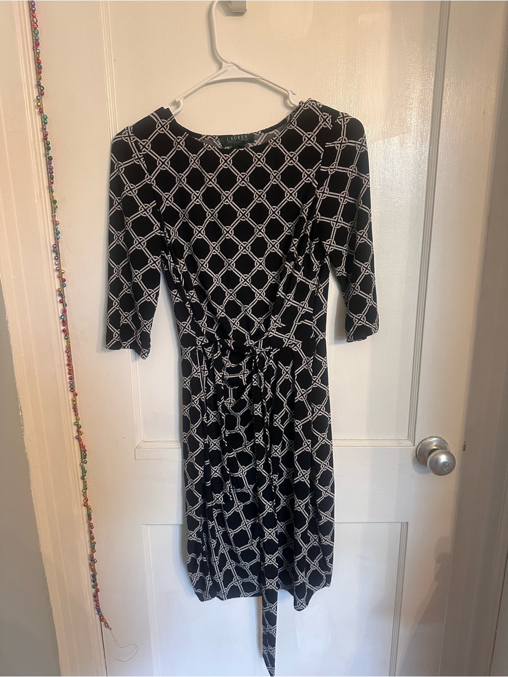 Ralph Lauren Black & White Patterned Tie-Waist Dress